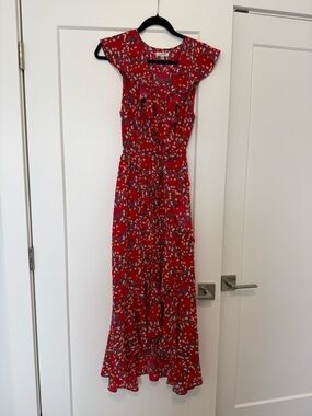 Max Studio Red Floral High-Low Wrap Dress